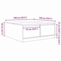 vidaXL Coffee Table with Drawers Black Oak 100x100x40 cm centre table - concrete grey, 100 x 100 x 40 cm - Additional view 3