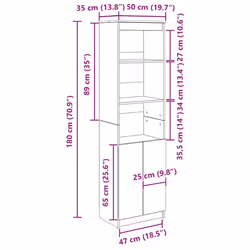 vidaXL Highboard Black Oak 37.5x35x180 cm Engineered Wood cabinet side cabinet - grey sonoma, 50 cm - Additional view 3