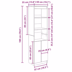 vidaXL Highboard Black Oak 37.5x35x180 cm Engineered Wood cabinet side cabinet - old wood, 50 cm - Additional view 3
