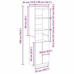 vidaXL Highboard Black Oak 37.5x35x180 cm Engineered Wood cabinet side cabinet - artisan oak, 50 cm - Additional view 3