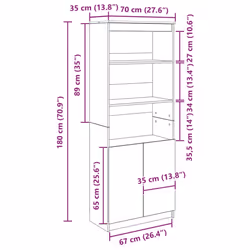 vidaXL Highboard Black Oak 37.5x35x180 cm Engineered Wood cabinet side cabinet - sonoma oak, 70 cm - Additional view 3
