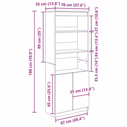 vidaXL Highboard Black Oak 37.5x35x180 cm Engineered Wood cabinet side cabinet - concrete grey, 70 cm - Additional view 3