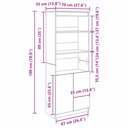 vidaXL Highboard Black Oak 37.5x35x180 cm Engineered Wood cabinet side cabinet - smoked oak, 70 cm - Additional view 3