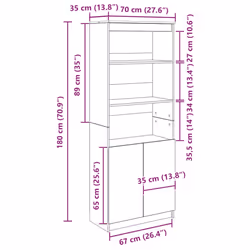vidaXL Highboard Black Oak 37.5x35x180 cm Engineered Wood cabinet side cabinet - grey sonoma, 70 cm - Additional view 3