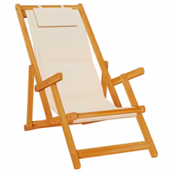 vidaXL Folding Beach Chair with Armrests Blue Acacia Wood & Textilene - cream