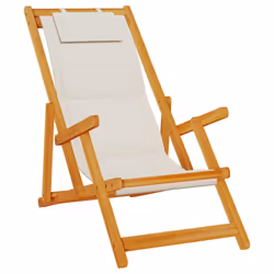 vidaXL Folding Beach Chair with Armrests Blue Acacia Wood & Textilene - light grey