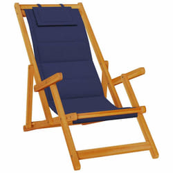 vidaXL Folding Beach Chair with Armrests Blue Acacia Wood & Textilene - blue