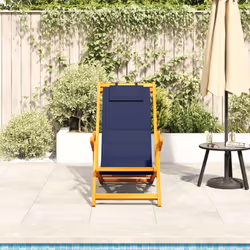 vidaXL Folding Beach Chair with Armrests Blue Acacia Wood & Textilene - blue