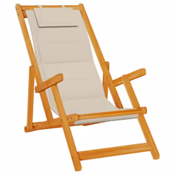 vidaXL Folding Beach Chair with Armrests Blue Acacia Wood & Textilene - taupe