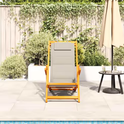 vidaXL Folding Beach Chair with Armrests Blue Acacia Wood & Textilene - taupe