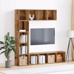 vidaXL Book/TV Cabinet Set 3 Piece Book Stand Rack Wall Shelf Multi Colours - old wood