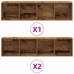 vidaXL Book/TV Cabinet Set 3 Piece Book Stand Rack Wall Shelf Multi Colours - old wood - Additional view 4