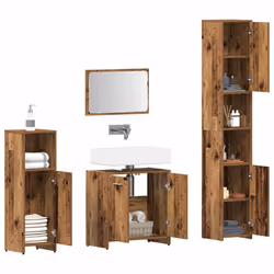 vidaXL Bathroom Furniture Set 4 Piece Engineered Wood Storage Multi Colours - old wood - Additional view 2