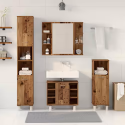 vidaXL Bathroom Furniture Set 4 Piece Chipboard Sink Cabinet Wall Cabinet - old wood - Additional view 2