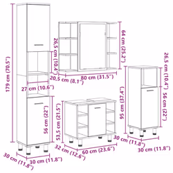 vidaXL Bathroom Furniture Set 4 Piece Chipboard Sink Cabinet Wall Cabinet - old wood - Additional view 3
