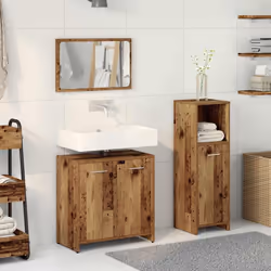 vidaXL Bathroom Furniture Set 3 Piece Engineered Wood Storage Multi Colours - old wood - Additional view 2