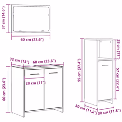vidaXL Bathroom Furniture Set 3 Piece Engineered Wood Storage Multi Colours - old wood - Additional view 3