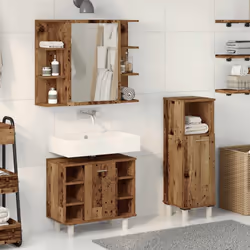 vidaXL Bathroom Furniture Set Vanity Unit Sink Unit 3 Piece Engineered Wood - old wood, 1 piece