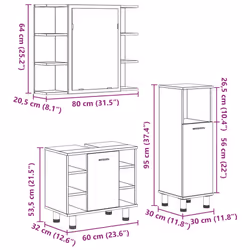 vidaXL Bathroom Furniture Set Vanity Unit Sink Unit 3 Piece Engineered Wood - artisan oak, 1 piece