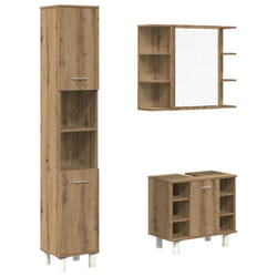 vidaXL Bathroom Furniture Set Vanity Unit Sink Unit 3 Piece Engineered Wood - artisan oak