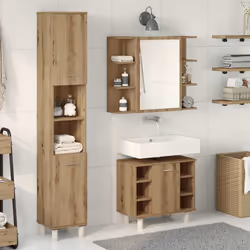 vidaXL Bathroom Furniture Set Vanity Unit Sink Unit 3 Piece Engineered Wood - artisan oak