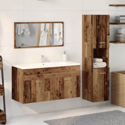 vidaXL Bathroom Furniture Set Chipboard Wall Mirror Multi Sizes Multi Colors - old wood - Additional view 2