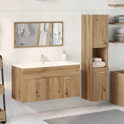 vidaXL Bathroom Furniture Set Chipboard Wall Mirror Multi Sizes Multi Colors - artisan oak - Additional view 2