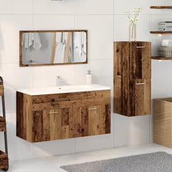 vidaXL Bathroom Furniture Set Chipboard Wall Mirror Multi Sizes Multi Colors - old wood - Additional view 2