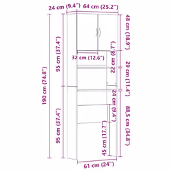 vidaXL Washing Machine Cabinet Old Wood 64x24x190 cm Engineered Wood - old wood