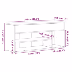vidaXL Shoe Bench White 102x30.5x45 cm Engineered Wood bench - smoked oak - Additional view 6