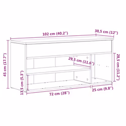 vidaXL Shoe Bench White 102x30.5x45 cm Engineered Wood bench - grey sonoma - Additional view 2