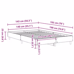 vidaXL Bed Frame No Mattress Black 140x190 cm Engineered Wood - brown oak, 140 x 190 cm