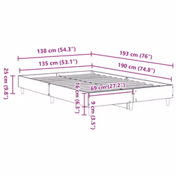 vidaXL Bed Frame No Mattress Black 140x190 cm Engineered Wood - brown oak, 135 x 190 cm