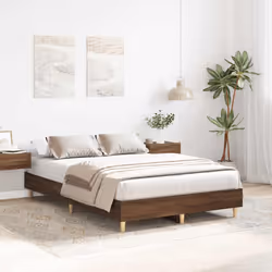 vidaXL Bed Frame No Mattress Black 140x190 cm Engineered Wood - brown oak, 120 x 190 cm