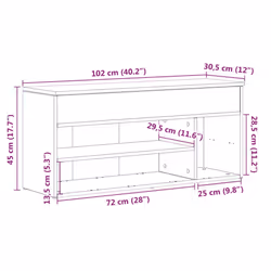 vidaXL Shoe Bench White 102x30.5x45 cm Engineered Wood bench - black - Additional view 7
