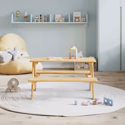vidaXL Children's Table with Benches IRUN 90x79.5x50 cm Solid Wood - natural - Additional view 2