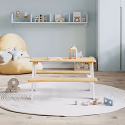 vidaXL Children's Table with Benches IRUN 90x79.5x50 cm Solid Wood - white - Additional view 2