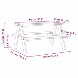 vidaXL Children's Table with Benches IRUN 90x79.5x50 cm Solid Wood - white - Additional view 3