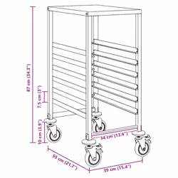 vidaXL Tray Trolley with 6 GN Containers 39x55x87 cm Stainless Steel tray rack