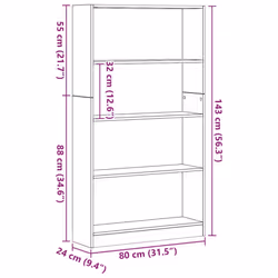 vidaXL Bookshelf Standing Shelf Storage Rack Book Cabinet Engineered Wood - black oak, 80 x 24 x 143 cm