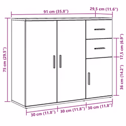 vidaXL Sideboard Black Oak 91x29.5x75 cm Engineered Wood cabinet cupboard - Additional view 3