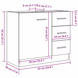 vidaXL Sink Cabinet Black Oak 63x30x54 cm Engineered Wood - Additional view 3