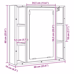 vidaXL Bathroom Mirror Cabinet Black Oak 60x16x60 cm Engineered Wood - artisan oak