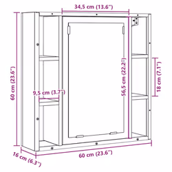 vidaXL Bathroom Mirror Cabinet Black Oak 60x16x60 cm Engineered Wood - black oak