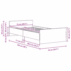 vidaXL Bed Frame with Headboard and Footboard Mattress Foundation Bed Base - black oak, 75 x 190 cm - Additional view 3
