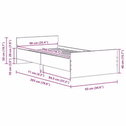 vidaXL Bed Frame with Headboard and Footboard Mattress Foundation Bed Base - black oak, 90 x 200 cm - Additional view 3