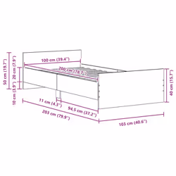 vidaXL Bed Frame with Headboard and Footboard Mattress Foundation Bed Base - black oak, 100 x 200 cm - Additional view 9