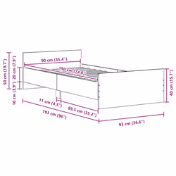 vidaXL Bed Frame with Headboard and Footboard Mattress Foundation Bed Base - black oak, 90 x 190 cm - Additional view 3