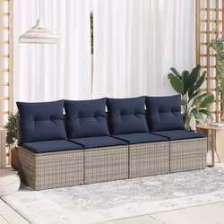 vidaXL Garden Sofa Set 4 Piece with Cushions Outdoor Sofa Poly Rattan Acacia - grey