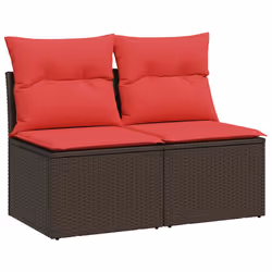 vidaXL Garden Sofa Set 4 Piece with Cushions Outdoor Sofa Poly Rattan Acacia - brown